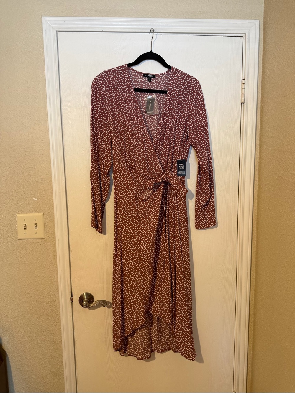 Express Polka Dot Long Sleeve Wrap Dress